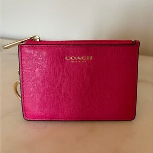 Coach Mini Skinny ID Card Case in Fuchsia Pink Saffiano Leather